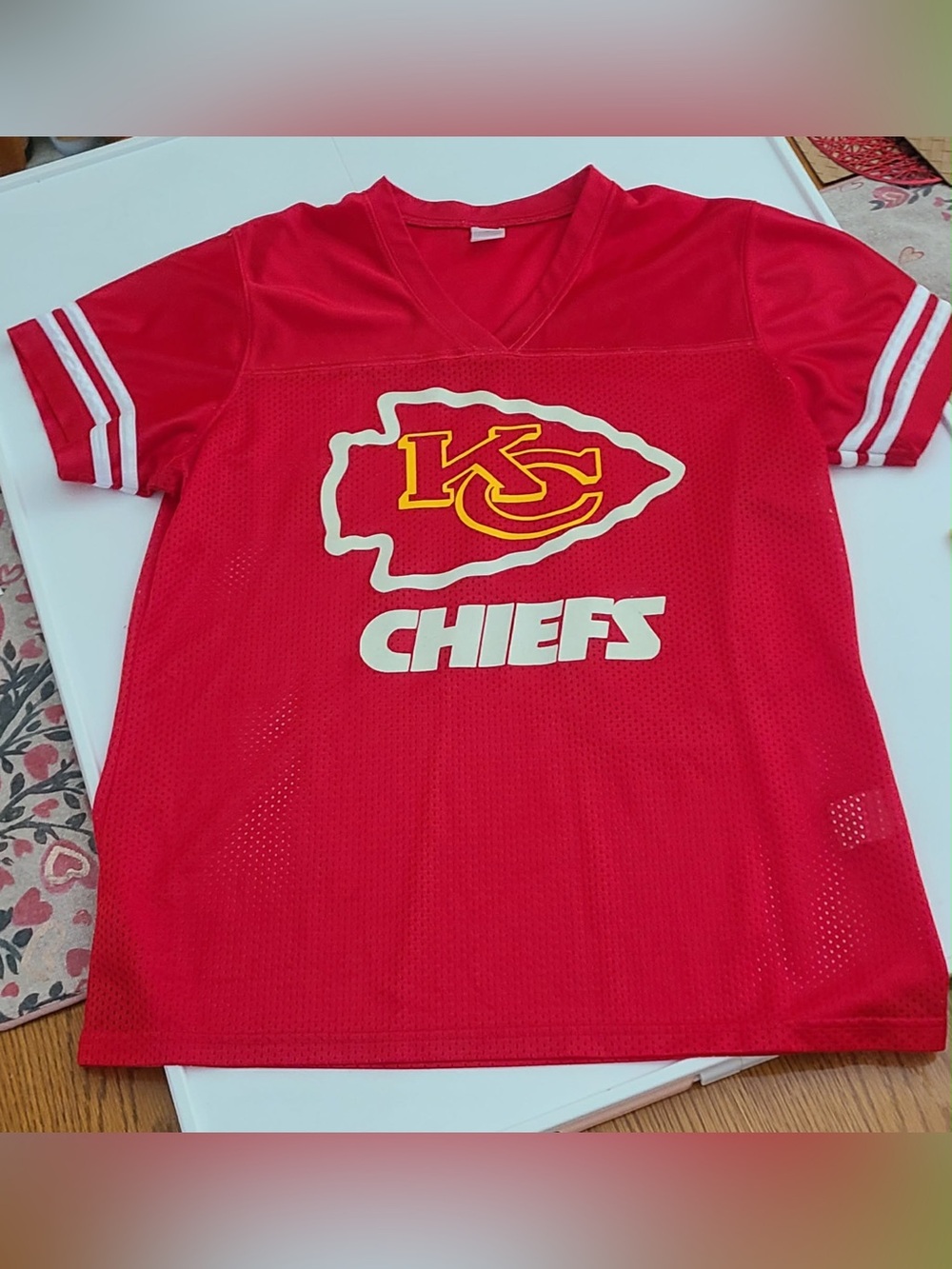 Sport-Tek Women's Red Kansas City Chiefs Mesh Football Tee size L